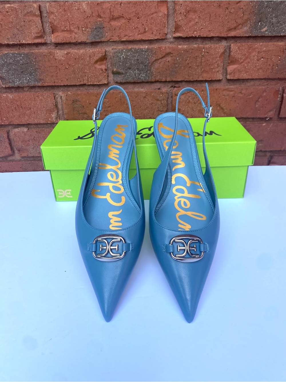 NWT Sam Edelman Blue Pointed Slingback Flat with Silver Hardware 8